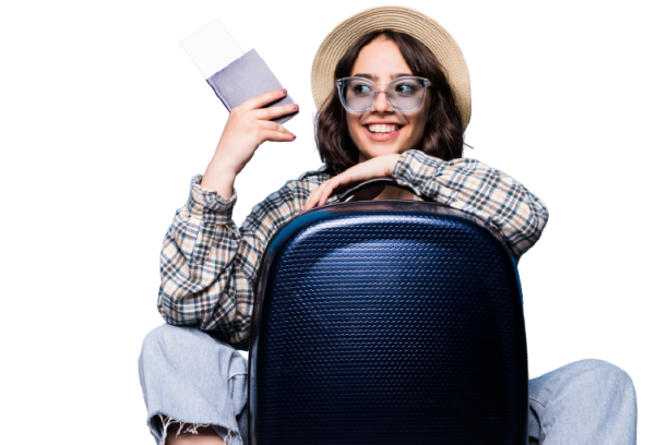 Happy traveler with passport